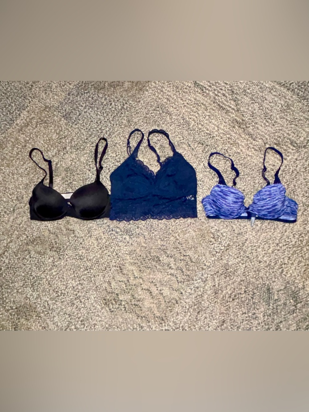Lot of 3 Bra Size 32A & MS Black & Blue Bra/Bralette. Aerie, VS Pink, Hollister